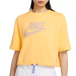 NWT NIKE Cropped Drawstring Icon Clash Sweatshirt Top | Yellow - Tan Swoosh | 3X